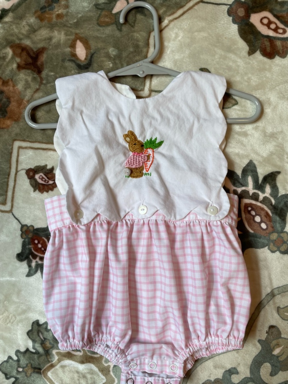 White & Pink Bunny Embroidered Baby One-Piece Bodysuit